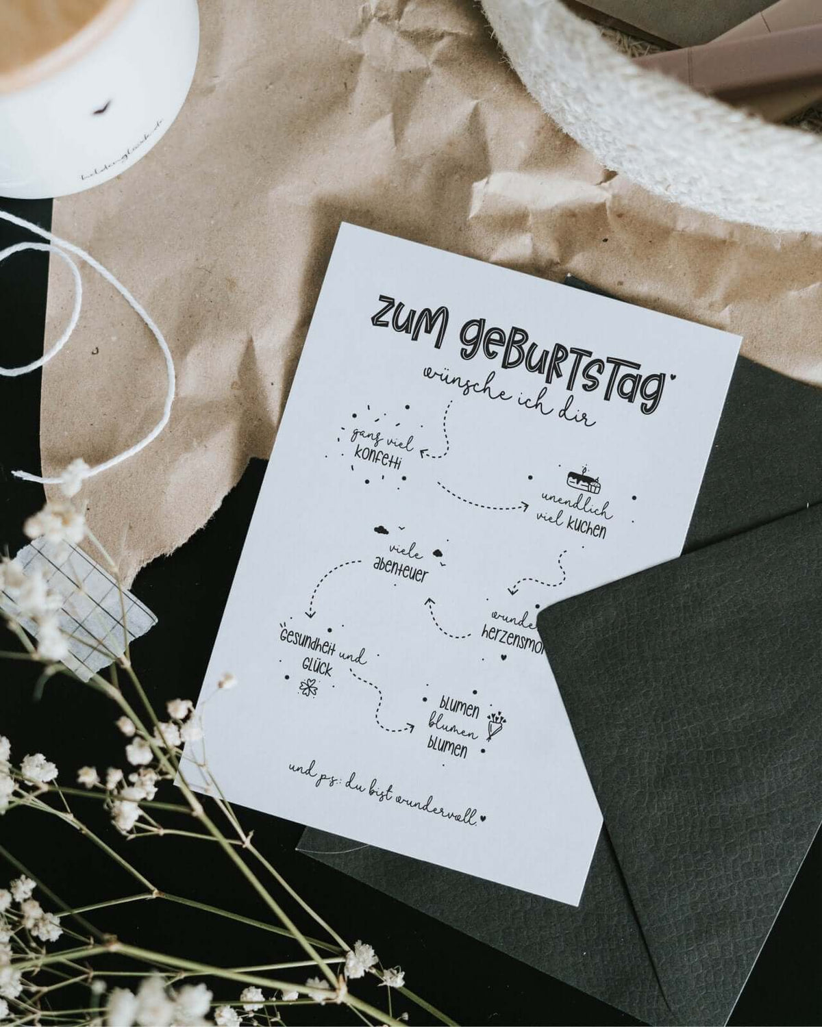 Geschenke zum Geburtstag – Postkarte mit Wunsch-Auswahl & Stil