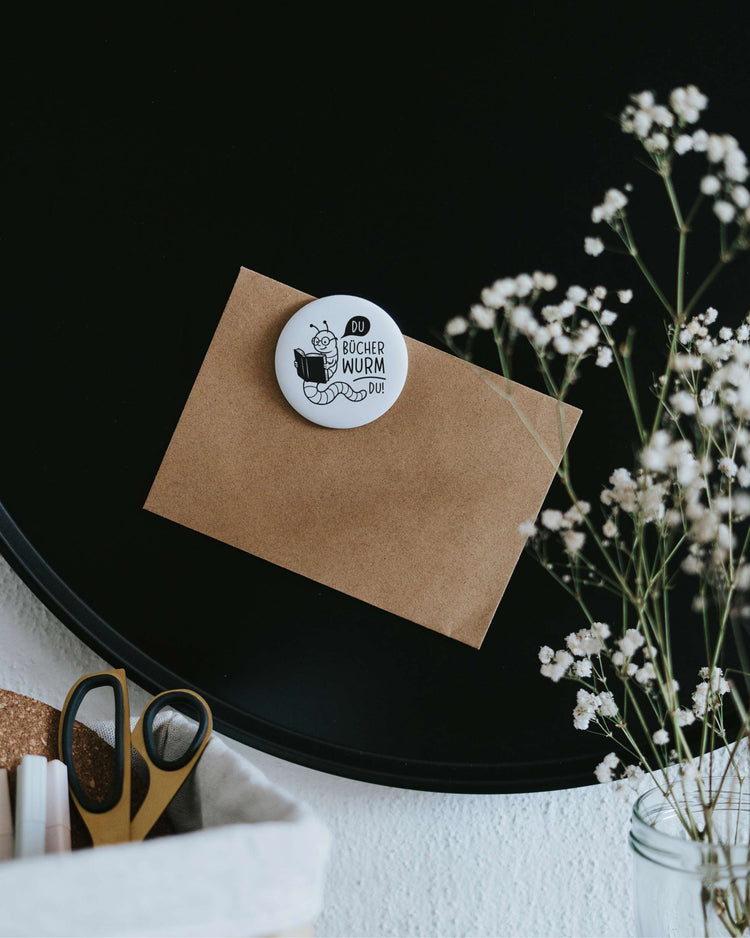 Magnet Du Bücherwurm du – großer Kühlschrankmagnet für Leseratten als Geschenk