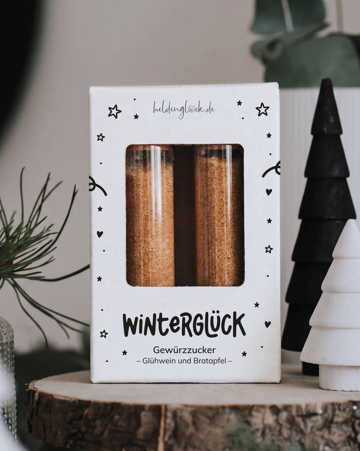 Heldenglück Gewürzzucker Glühwein und Bratapfel, liebevolles Schwarz Weiß Design Weihnachtsgeschenk