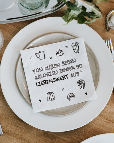 Heldenglück Serviette Kalorien mit Illustrationen, stilvolles Schwarz-Weiß-Design