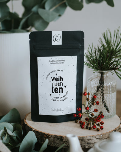 Ruhe schenken von Heldenglück, Früchtetee Weihnachtsmandel: Weitere Ansicht der Teepackung.