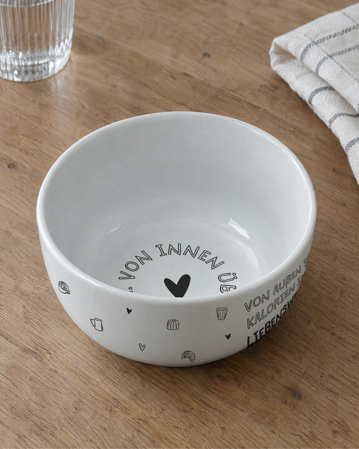 Porzellanschale von oben, Innenseite mit Süßspeisen-Muster – 480 ml für Müsli, Joghurt oder Snacks.