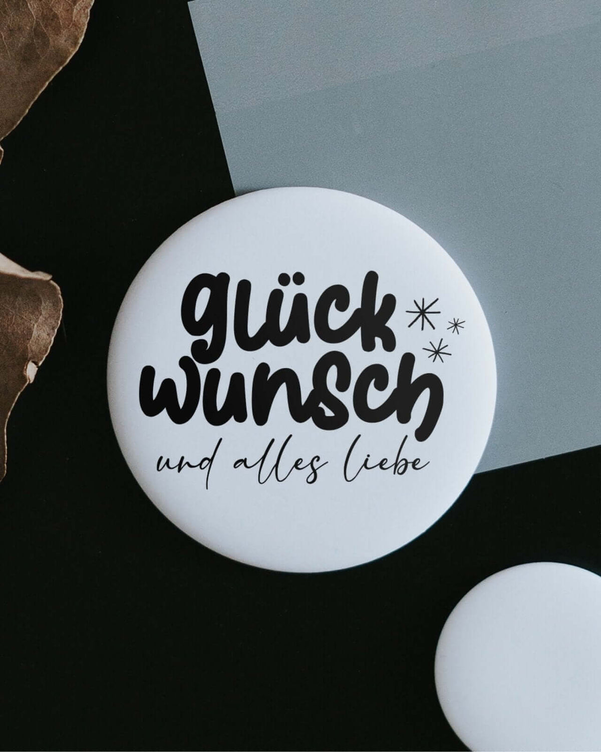 Magnete mit Spruch oder Motiv Glückwunsch · klein in schwarz weiss