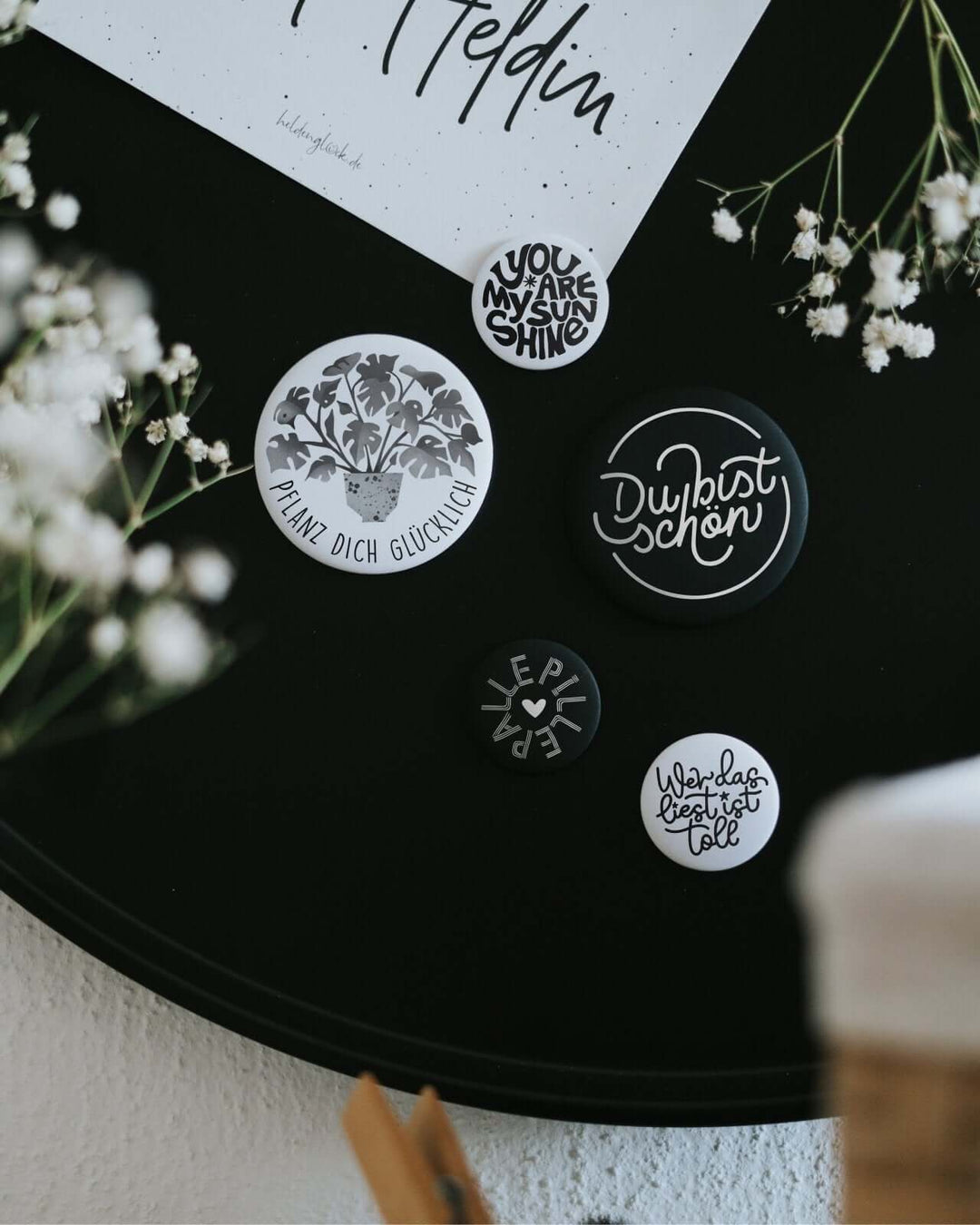 Magnete mit Spruch oder Motiv My sunshine · klein in schwarz weiss