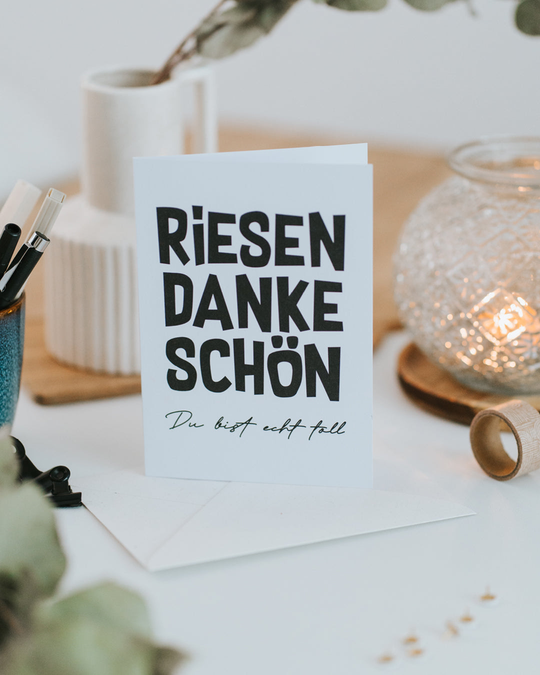 Dankeskarte „Riesen Dankeschön – Du bist echt toll" mit passendem Umschlag