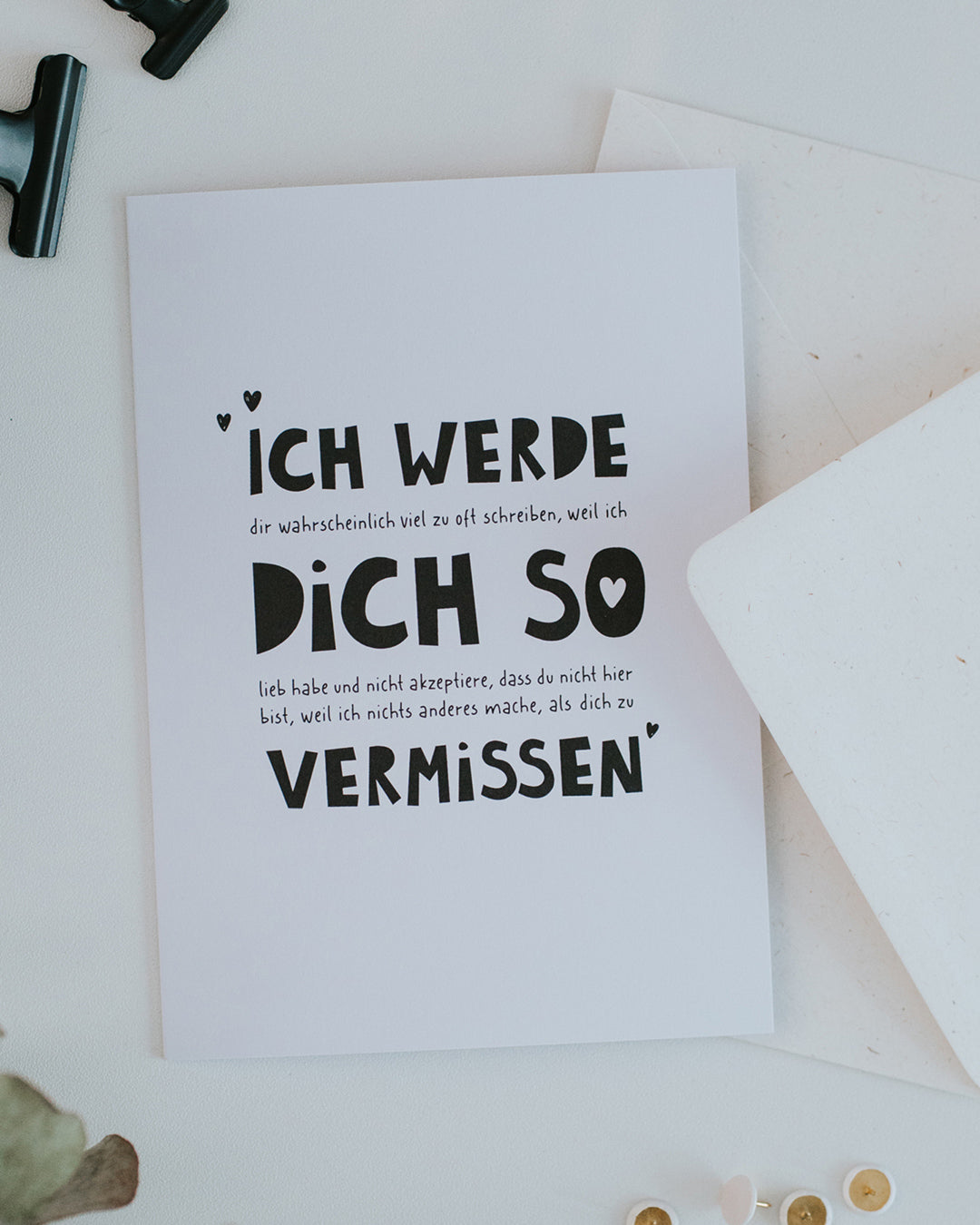 Abschiedskarte „Ich werde dich so vermissen" mit Umschlag, Typografie in Schwarz-Weiß