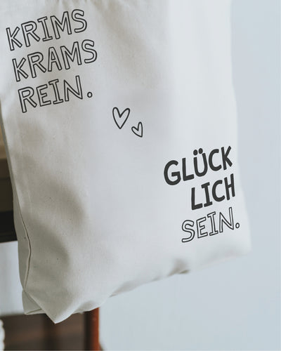 Canvas-Tasche natur frontal, Schriftzug mit kleinen Herzen.
