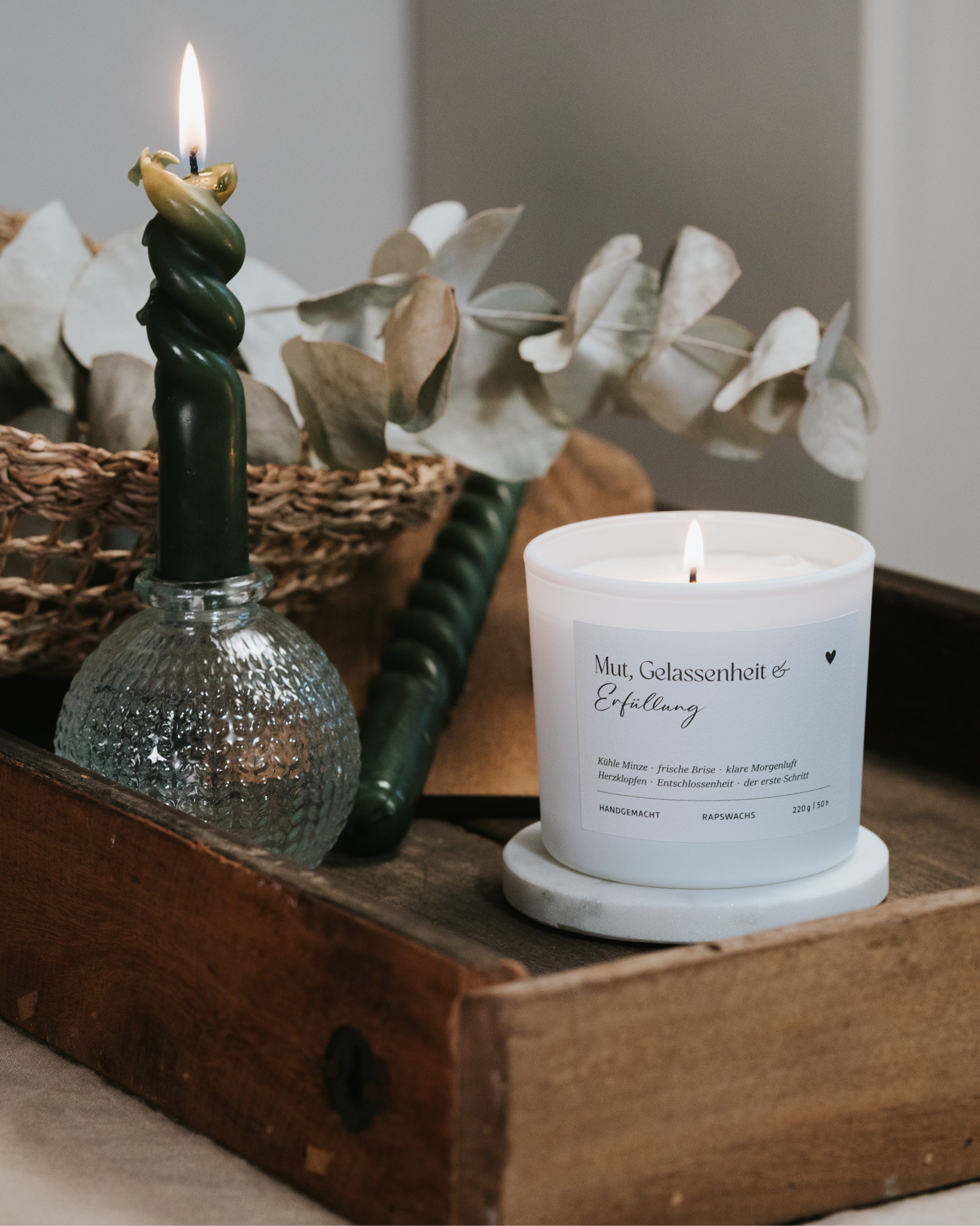 Duftkerze für Achtsamkeit und Zuversicht – handgegossen aus veganem Rapswachs