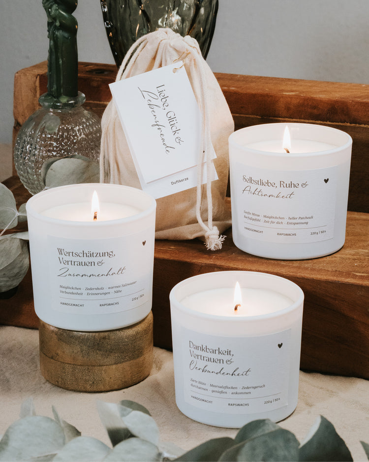Duftkerze für Dankbarkeit & Nähe – nachhaltiges Lichtmoment mit Herz