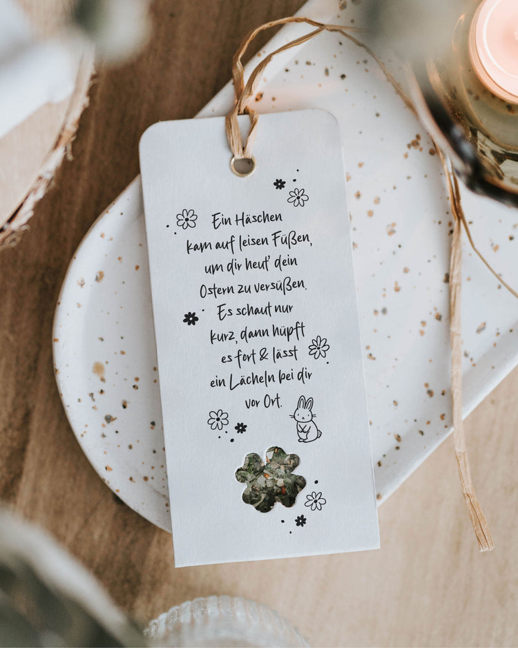 Geschenkanhänger mit poetischem Häschen-Spruch und feinem Gute-Laune-Salz