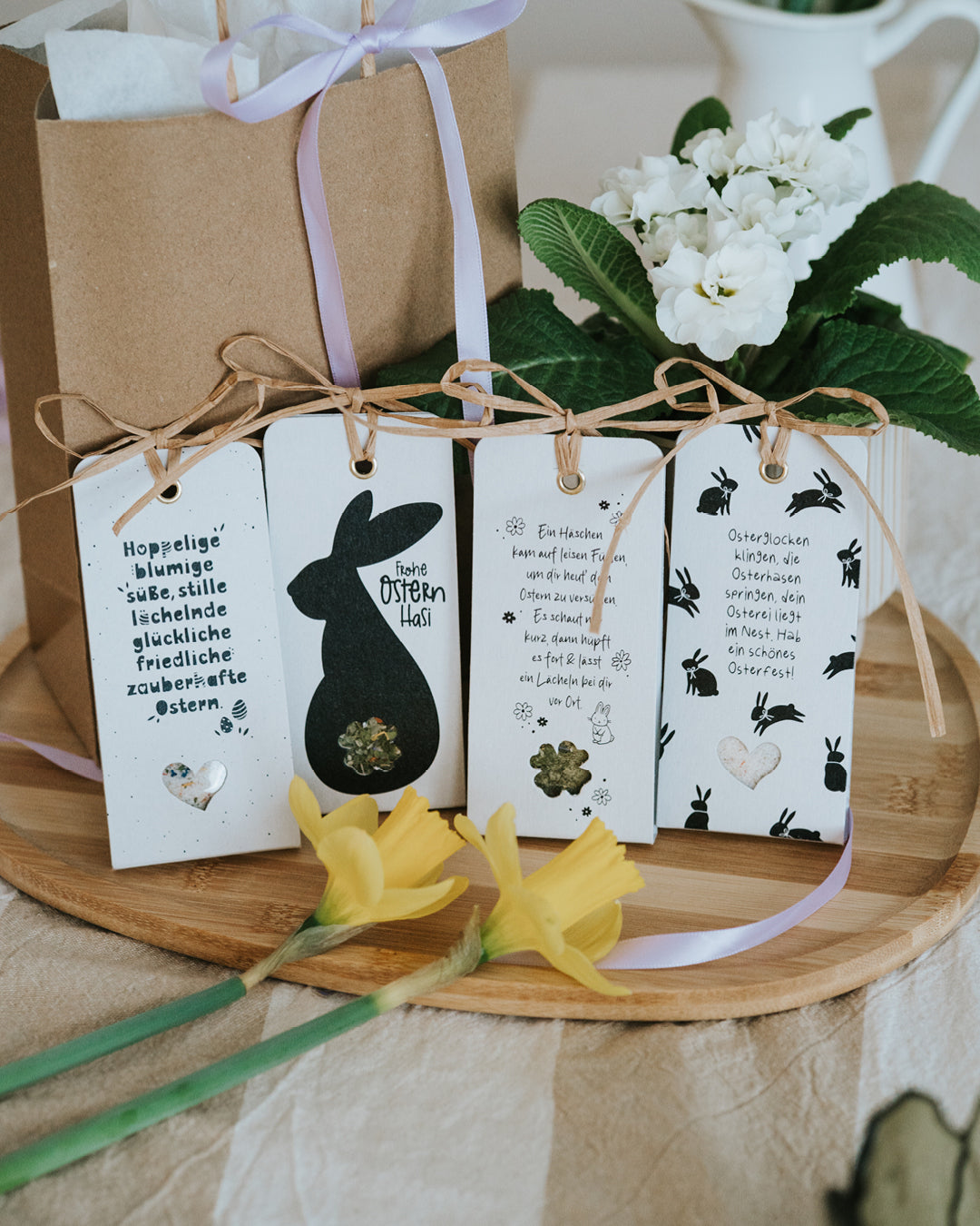 Heldenglück Geschenkanhänger zu Ostern mit Gute-Laune-Salz und Hasenillustration