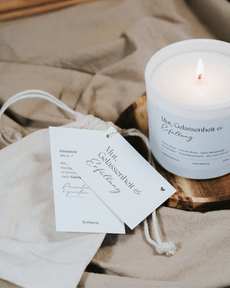 Nachhaltige Duftkerze für innere Ruhe, Mut und Leichtigkeit – fair produziert in Deutschland