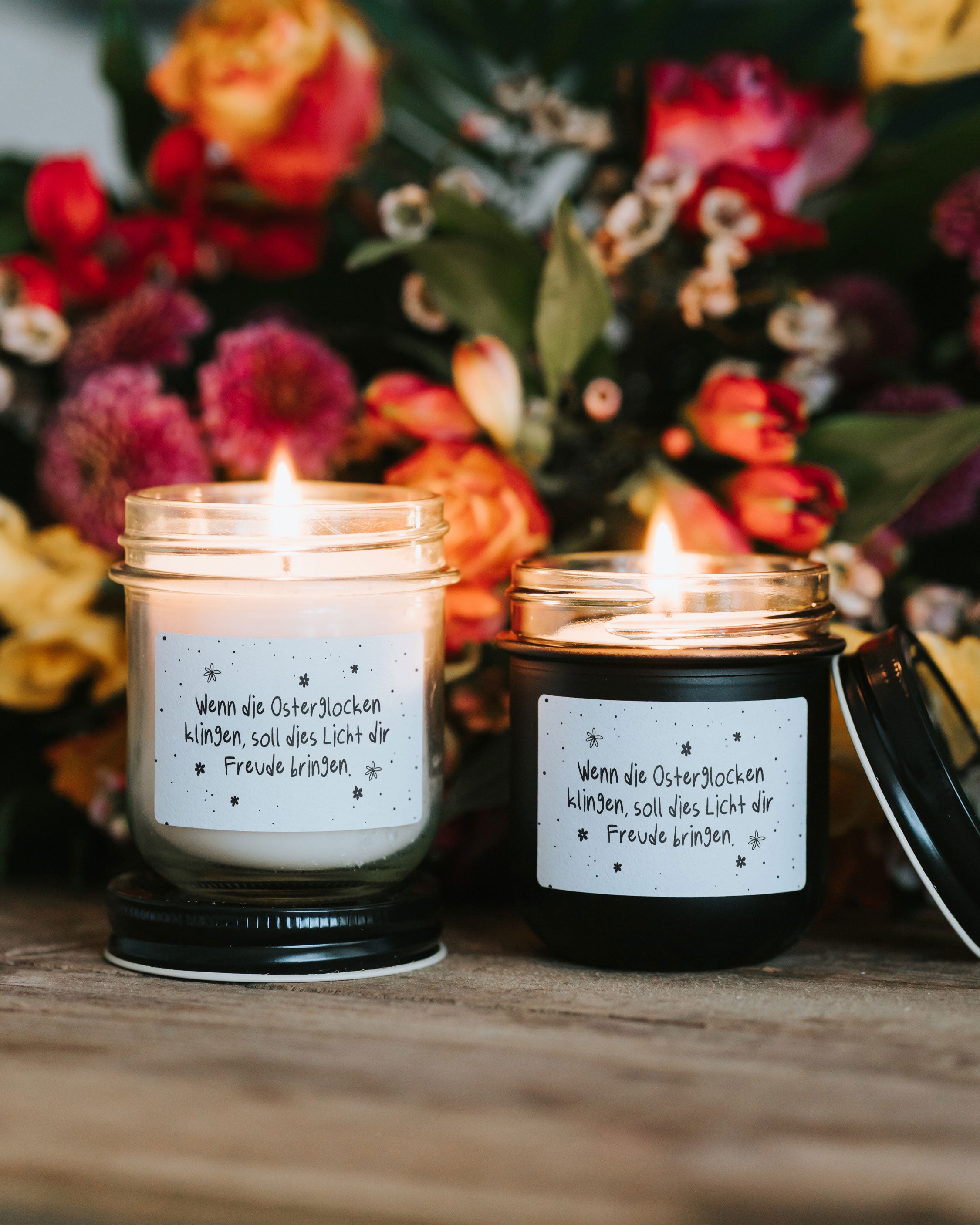 Osterkerze aus Rapswachs mit herzlicher Botschaft für Licht, Freude und Frühlingsmomente