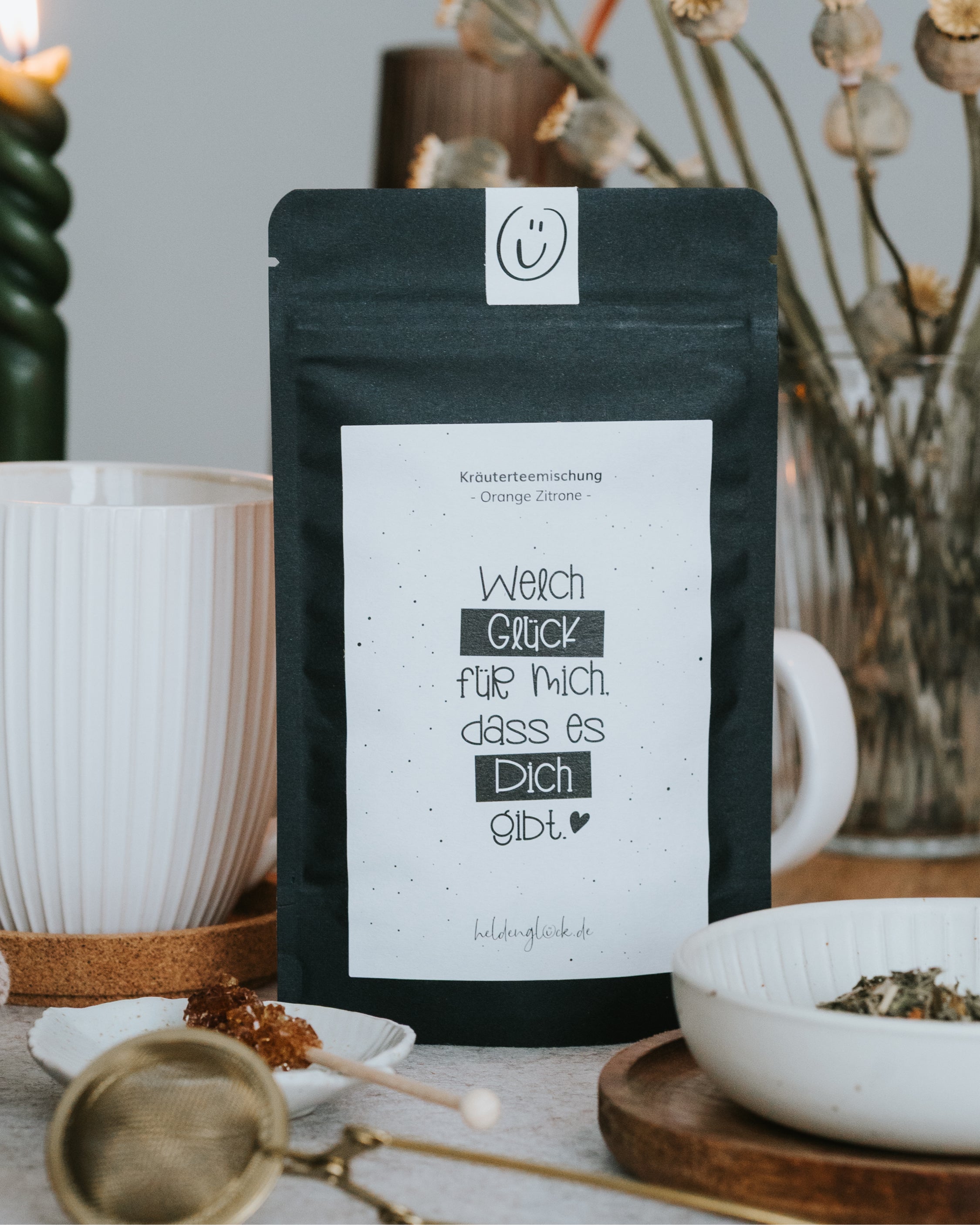 Heldenglück Kräutertee „Orange Zitrone“ – sanft, aromatisch und mit positiver Botschaft gestaltet