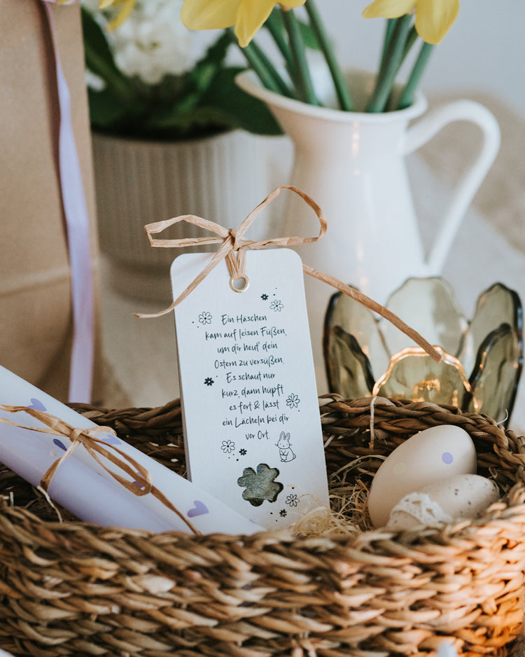 Emotionaler Geschenkanhänger zu Ostern mit Häschen-Gedicht und Salzmischung