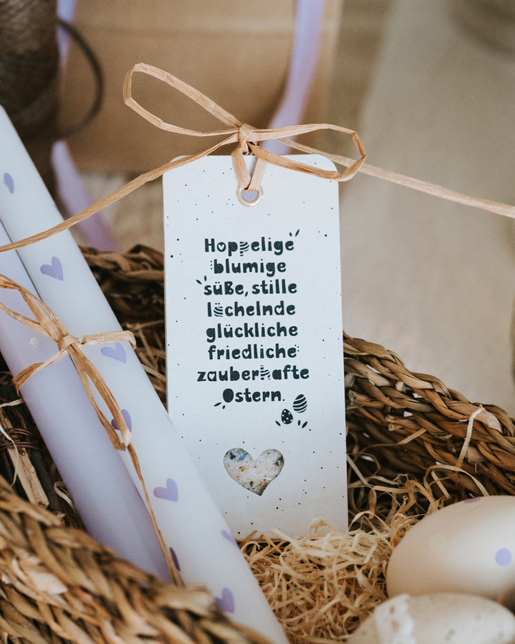 Fröhliches Ostergeschenk mit Geschenkanhänger „Hoppelige Ostern“