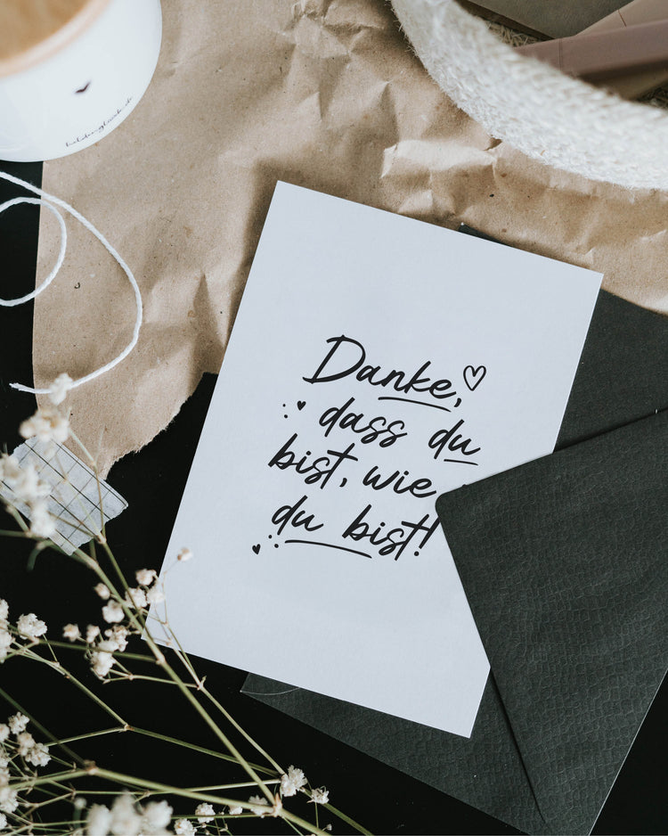 Zarte Postkarte mit wertschätzendem Spruch – ein kleiner Gruß voller Dankbarkeit und echter Anerkennung.