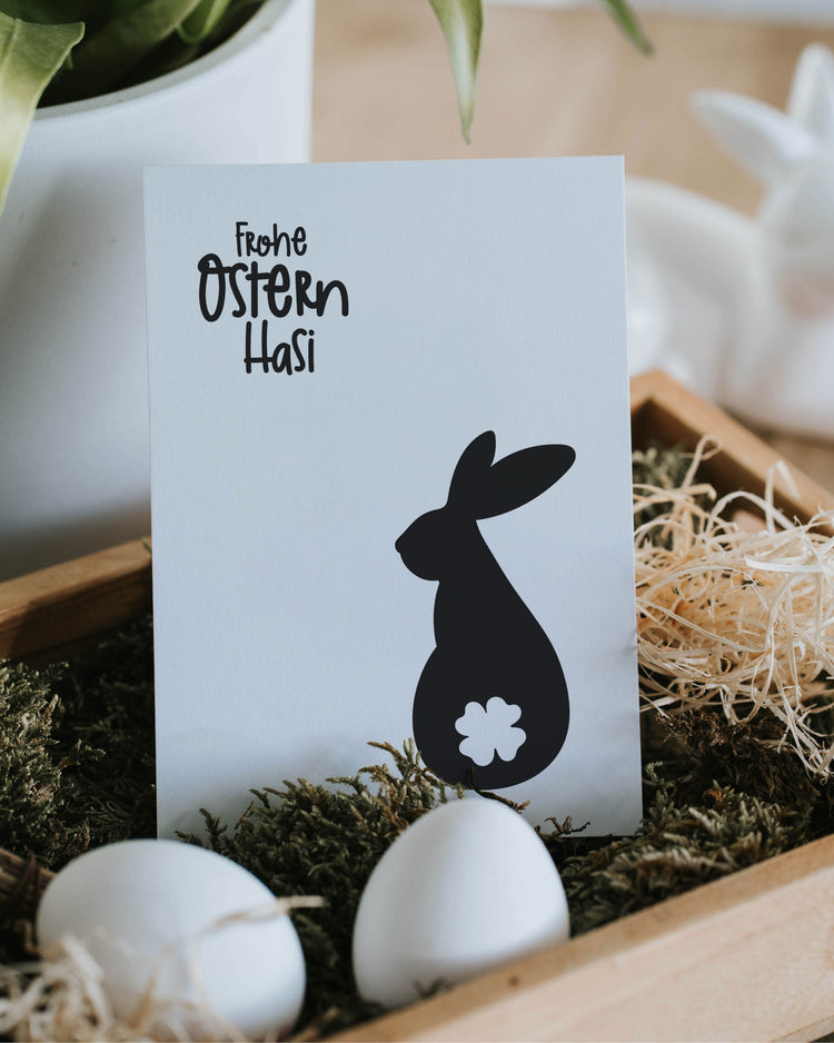 Postkarte Frohe Ostern Hasi mit klarer Hasenillustration