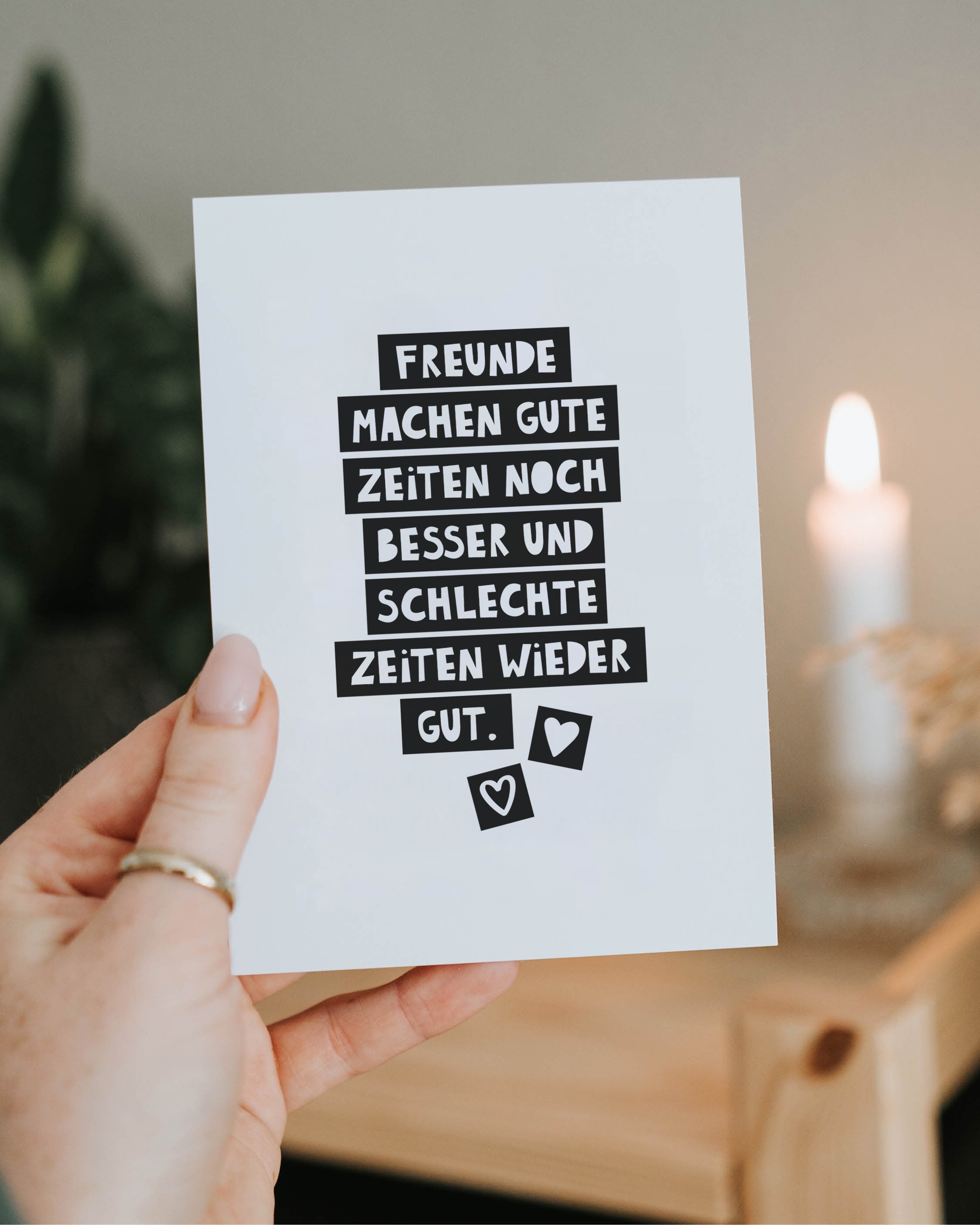 Postkarte mit gefühlvoller Botschaft – ideal, um Dankbarkeit und Freundschaft zu zeigen.