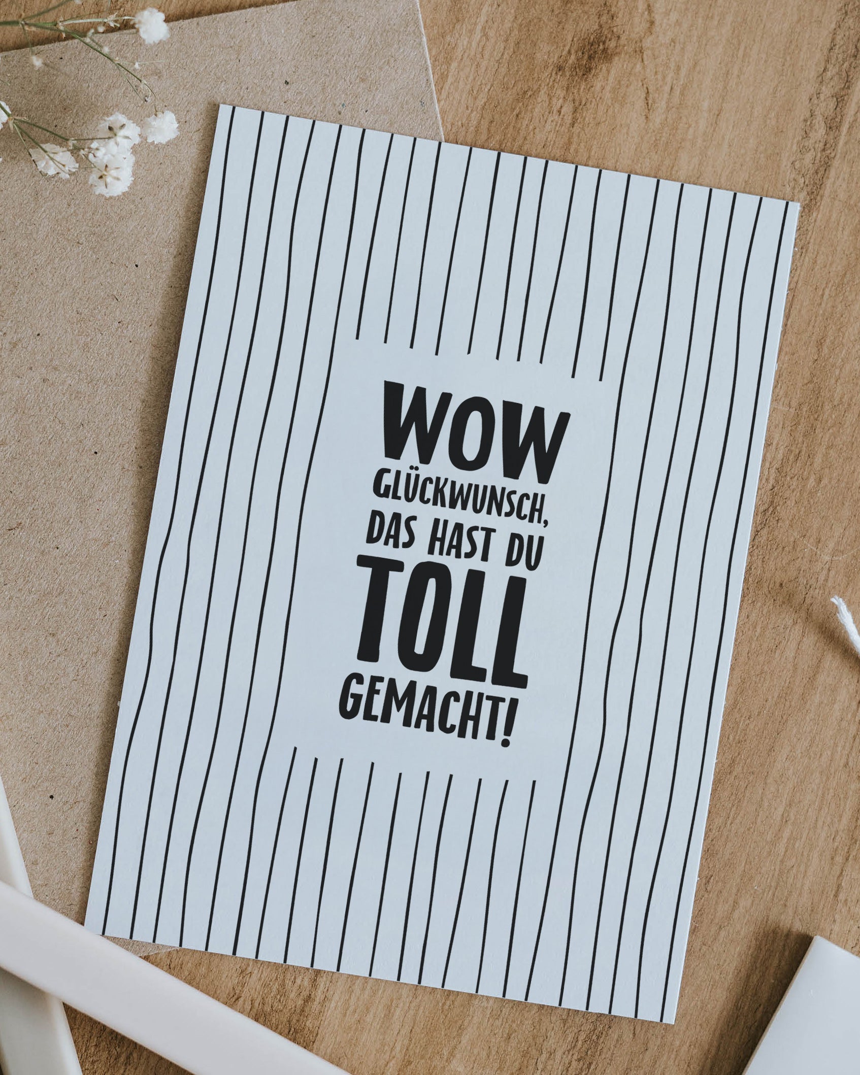 Postkarte mit Spruch „Glückwunsch – das hast du toll gemacht!“ – motivierender Gruß zum Gratulieren und Freuen