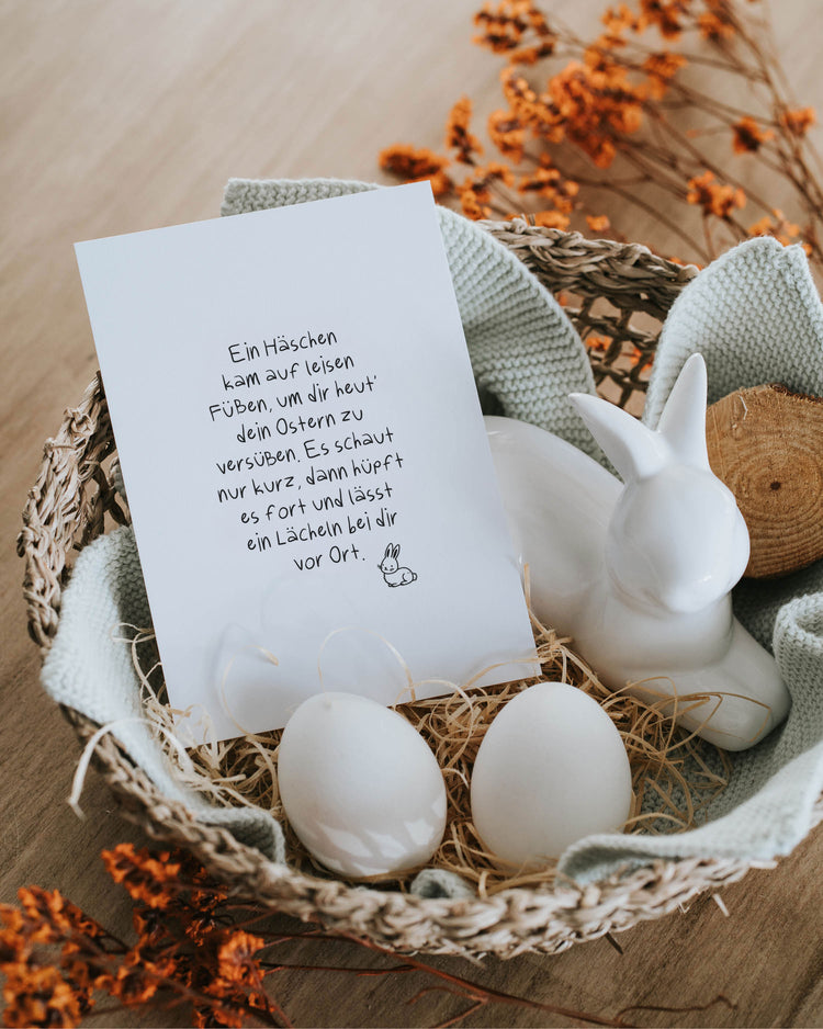 Emotionale Osterpostkarte Häschen im Schwarz-Weiß-Stil