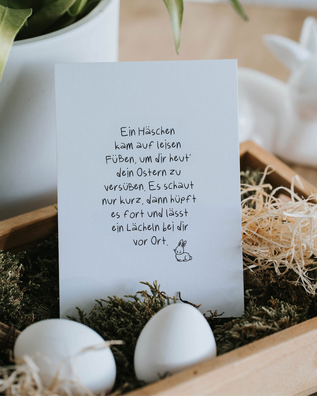 Postkarte mit Häschen-Gedicht und ruhiger Osterbotschaft