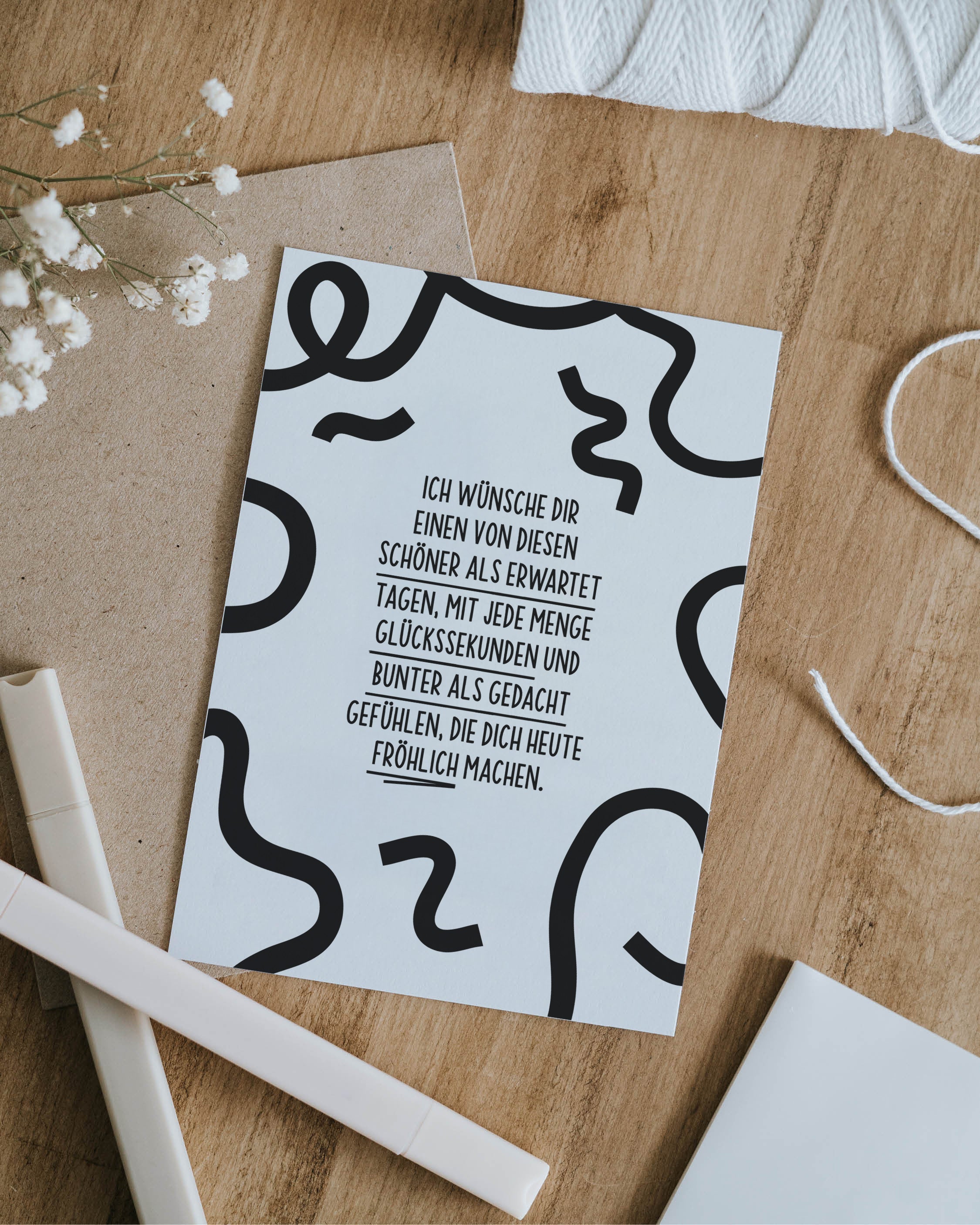 Minimalistische Postkarte mit warmen Worten – ein Herzensgruß für Tage, die heller werden dürfen.
