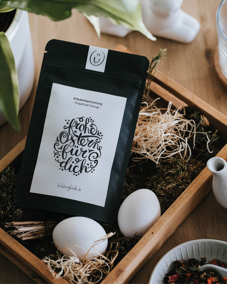 Heldenglück Kräutertee mit Osterspruch – eine kleine Aufmerksamkeit voller Frühling
