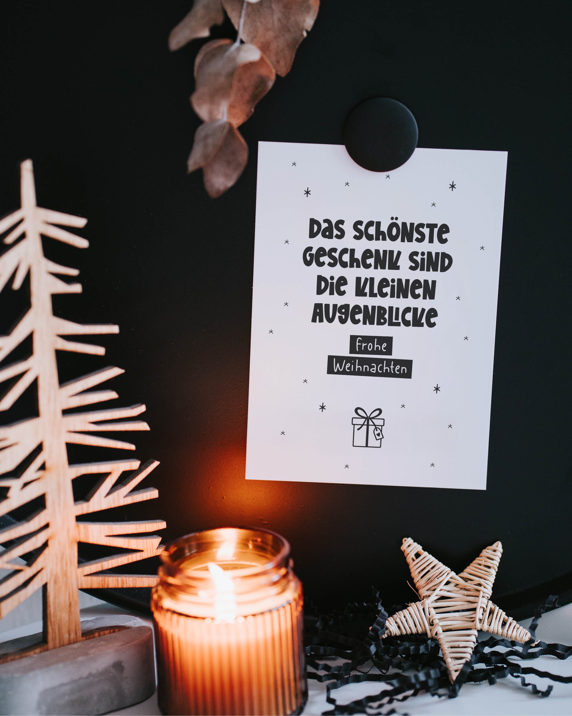 Weihnachtskarte mit Spruch „Kleine Augenblicke schenken“ – liebevoll gestalteter Gruß mit Herz und Bedeutung.