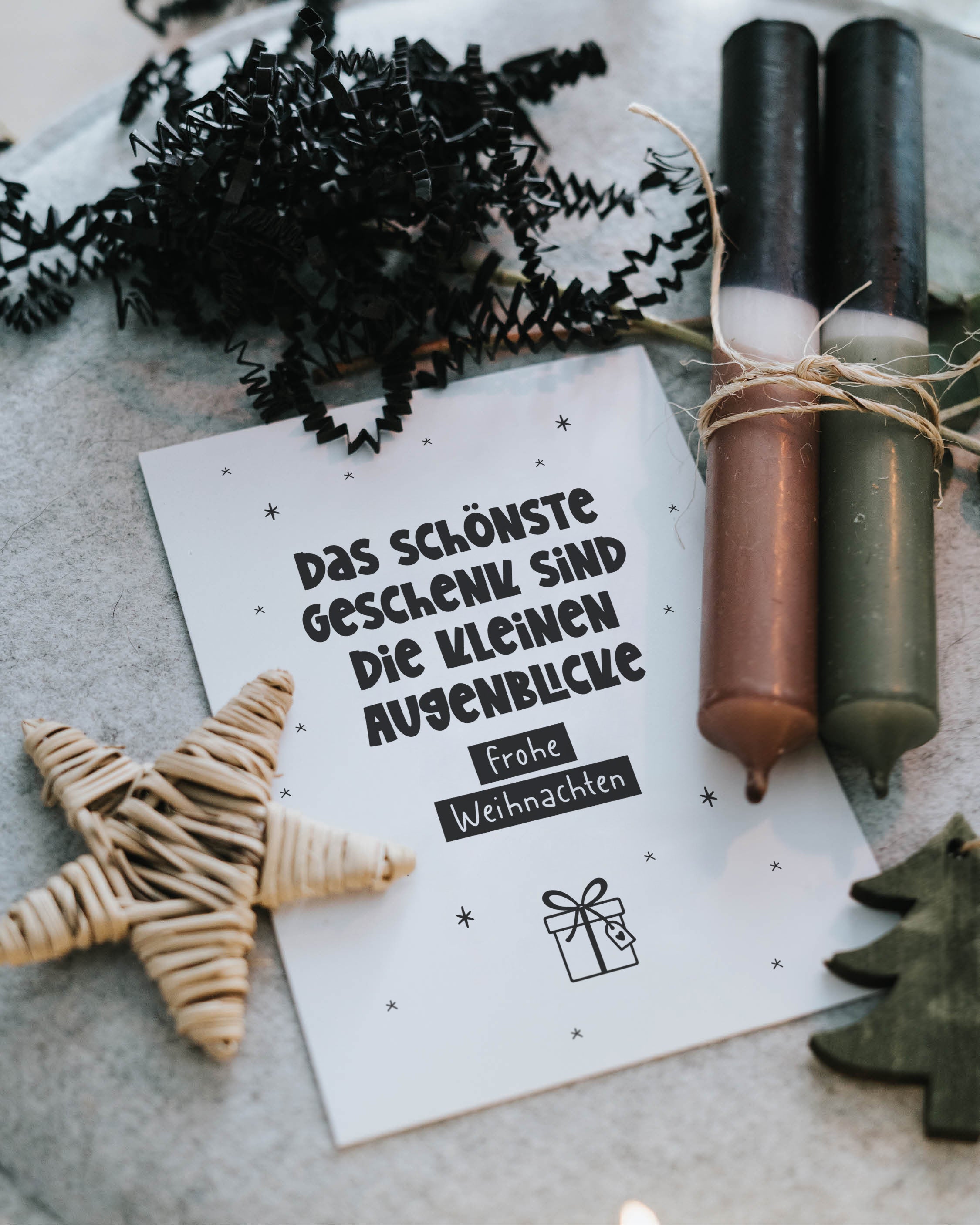 Weihnachtskarte mit stillem, herzlichen Spruch – ein liebevoller Herzensgruß, der an die kleinen Momente erinnert, die Weihnachten besonders machen.