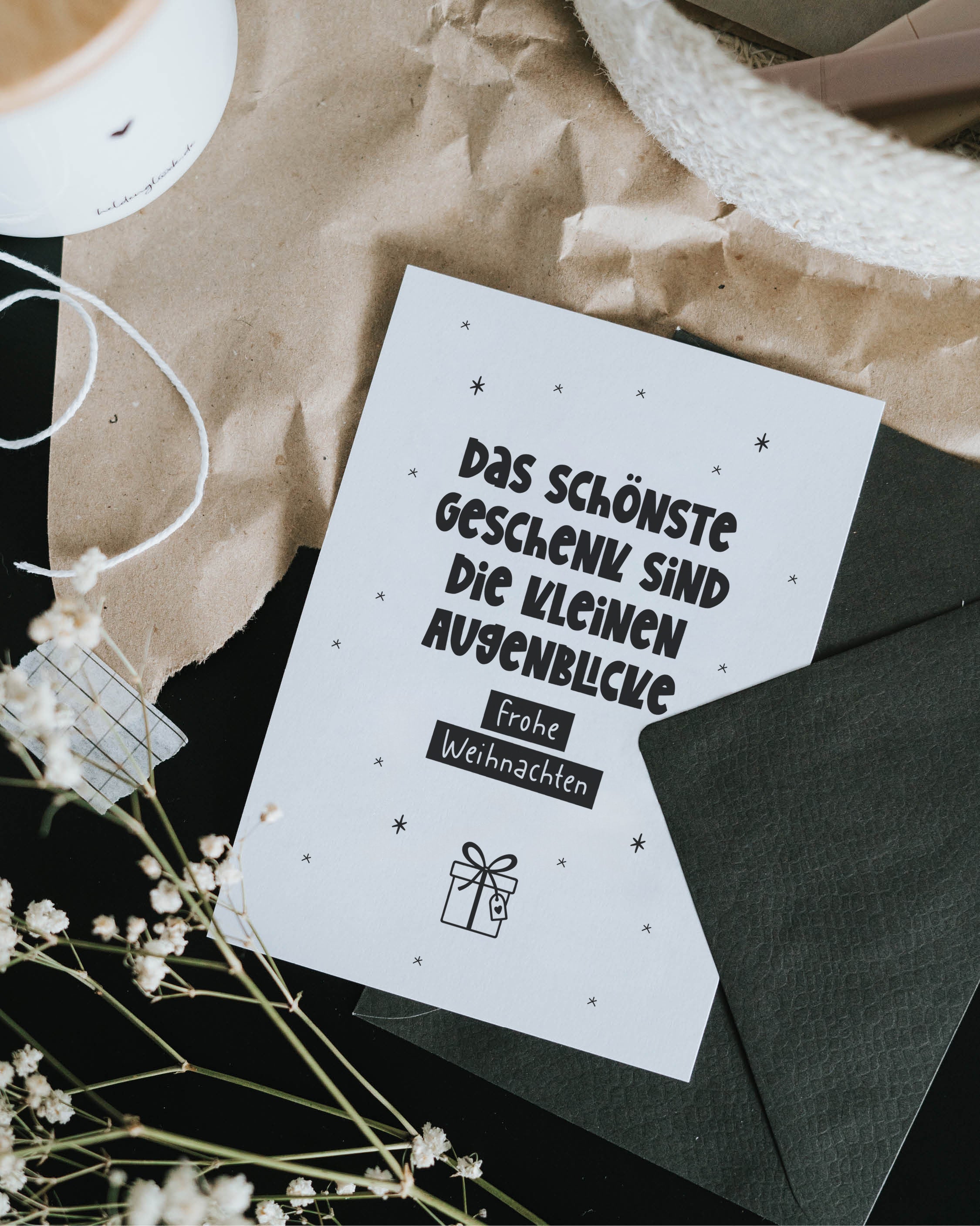 Gefühlvolle Weihnachtskarte im minimalistischen Stil – ein stiller Gruß, der an das Wesentliche erinnert.