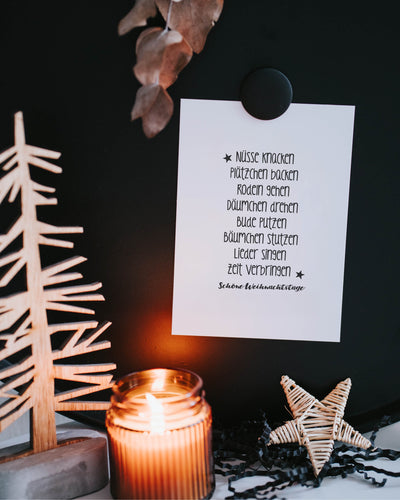 Weihnachtskarte mit Spruch „Schöne Weihnachtstage mit Herz & Humor“ – fröhlicher Gruß mit Charme und Gefühl.