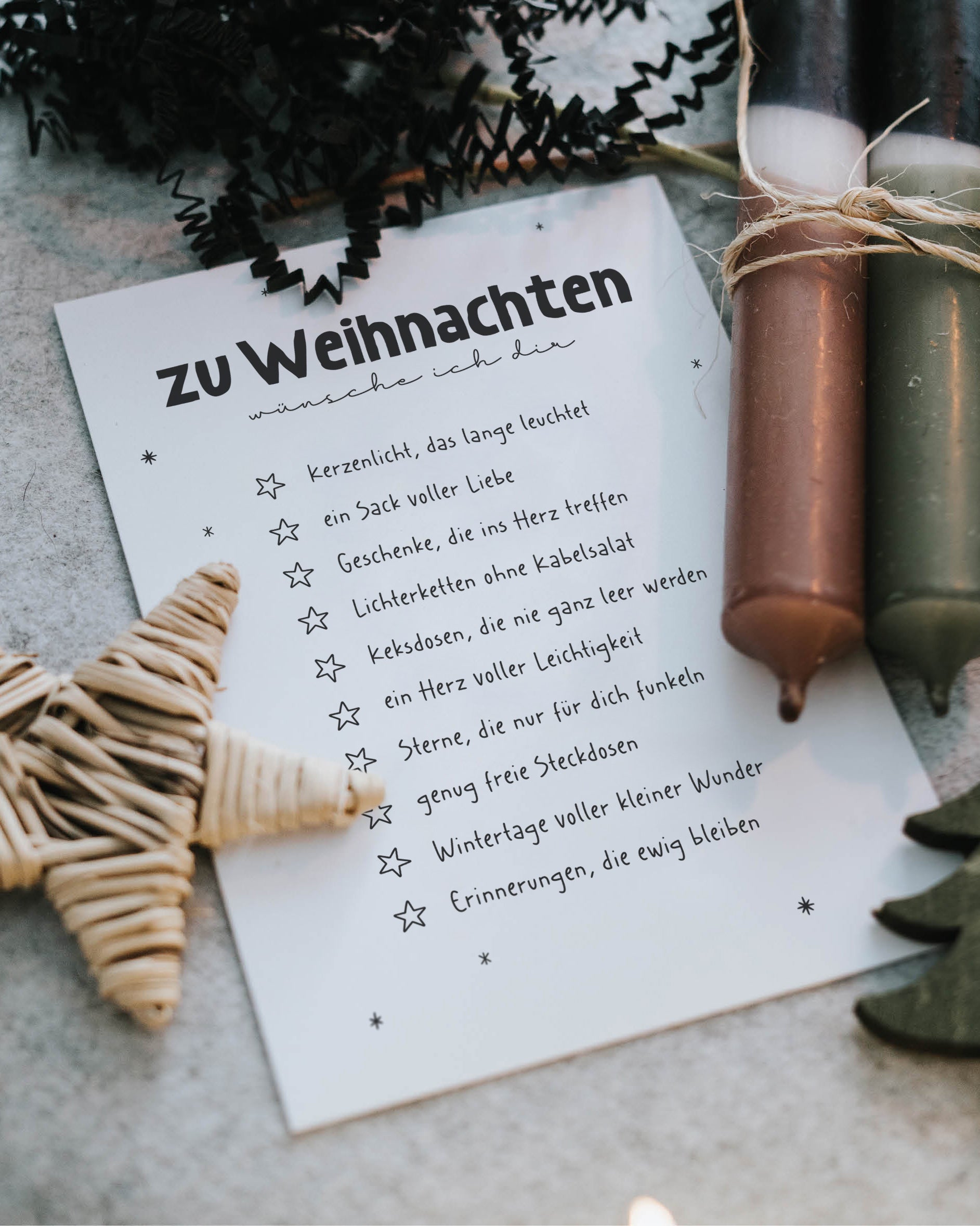 Weihnachtskarte zum Ankreuzen – humorvoller Gruß mit liebevollen Wünschen und Herz