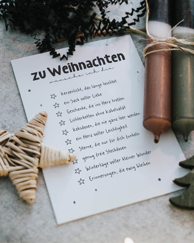 Weihnachtskarte zum Ankreuzen – humorvoller Gruß mit liebevollen Wünschen und Herz