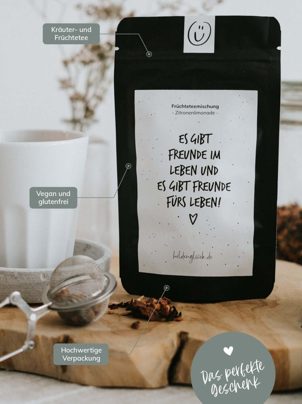Tee mit Spruch oder Motiv Freunde fürs Leben in schwarz weiss