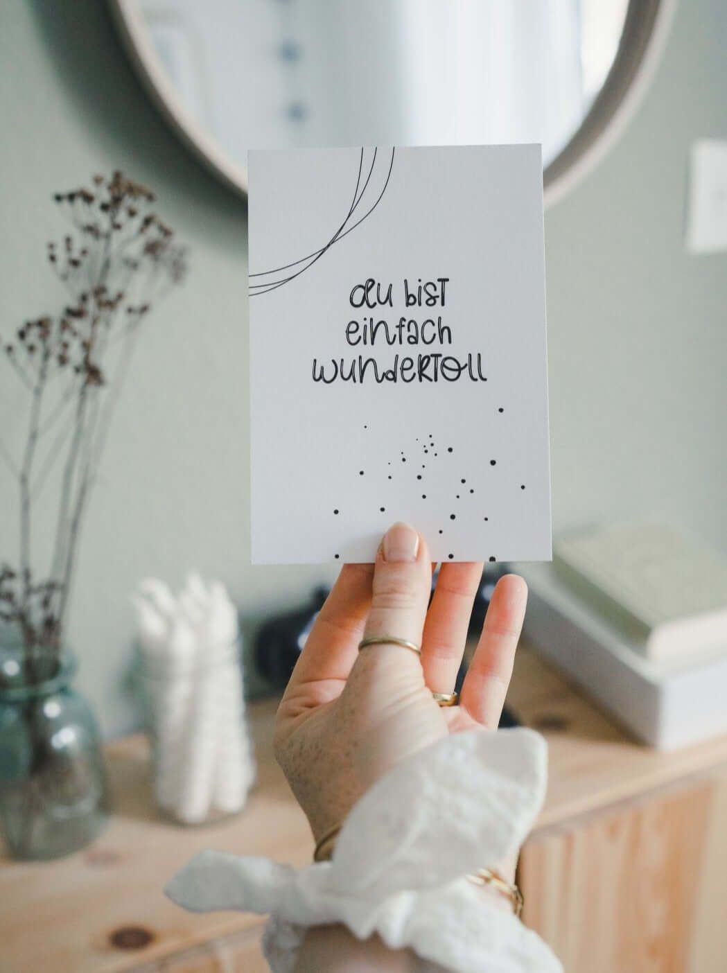 Postkarte mit Spruch oder Motiv Du bist wundertoll in schwarz weiss