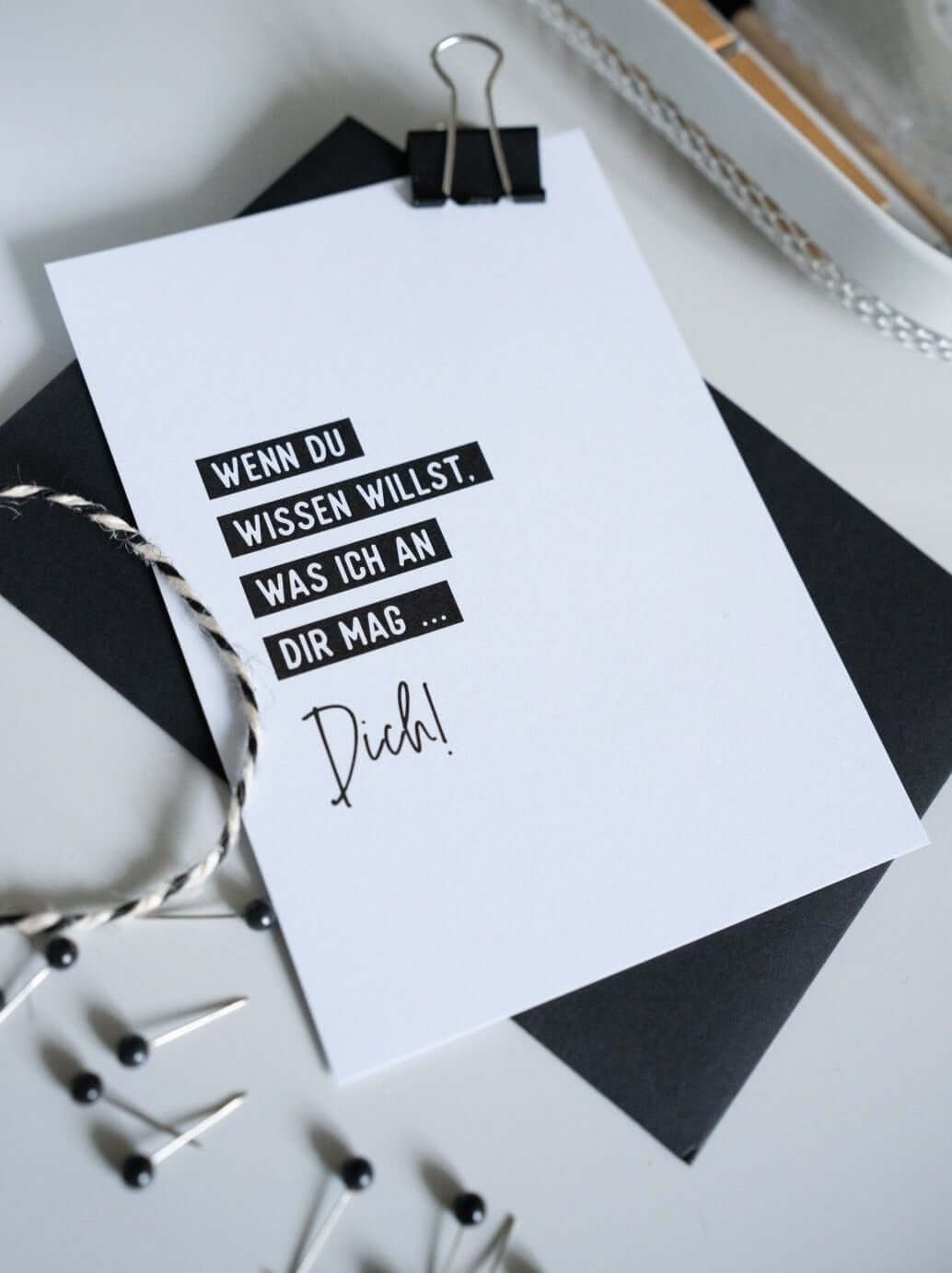 Postkarte mit Spruch und motiv Ich mag dich in schwarz weiss