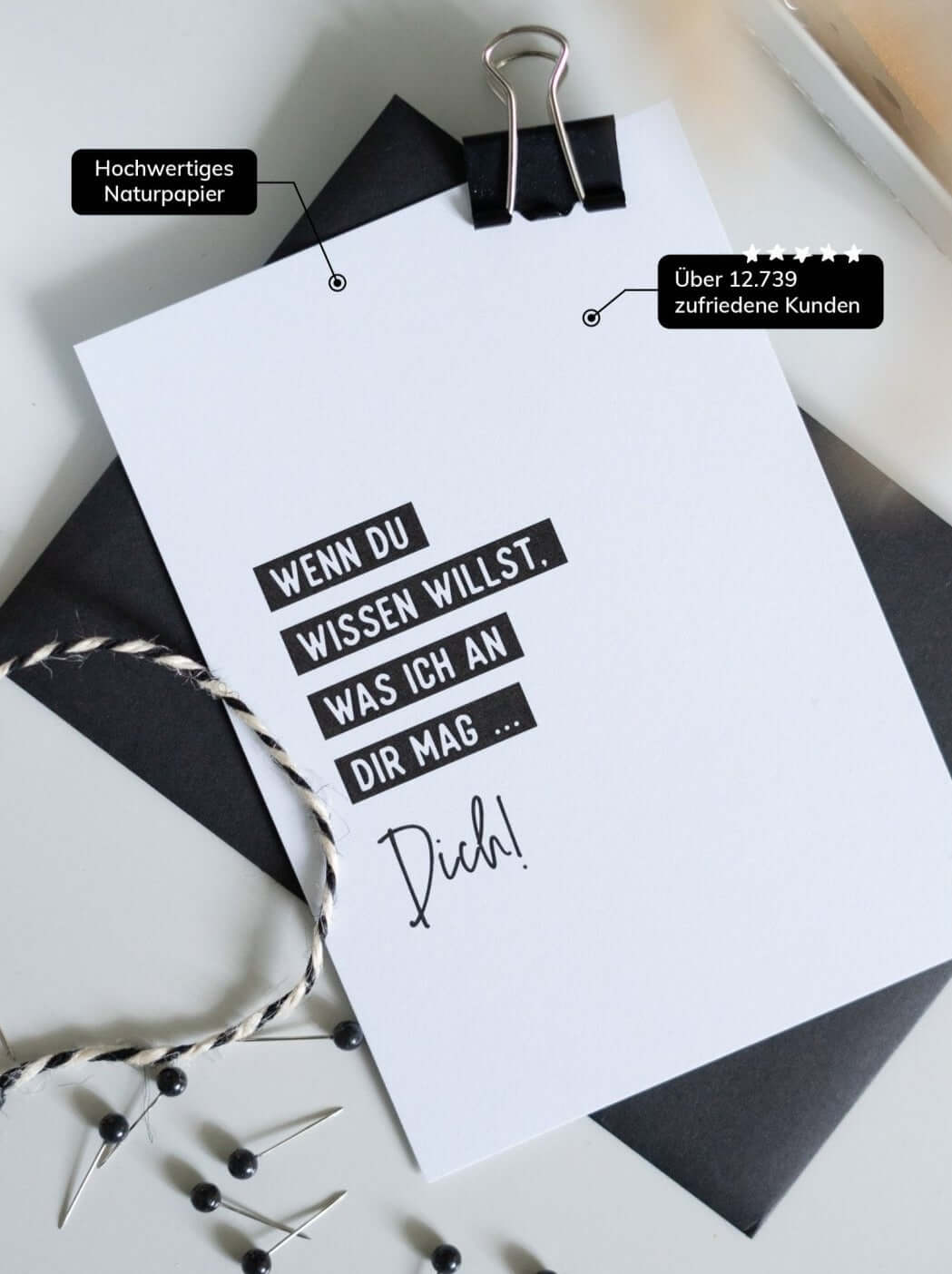 Postkarte mit Spruch und motiv Ich mag dich in schwarz weiss