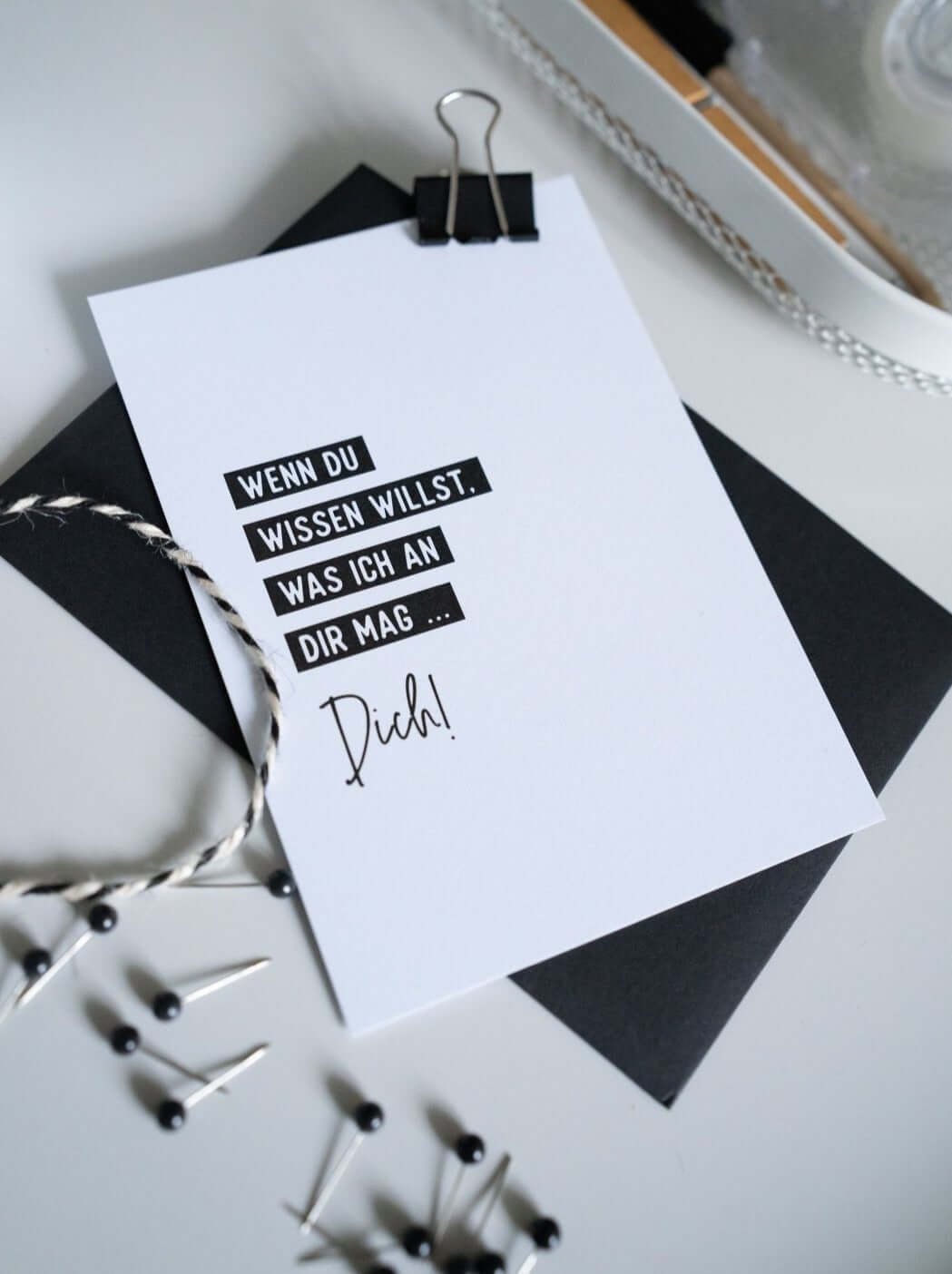 Postkarte mit Spruch und motiv Ich mag dich in schwarz weiss