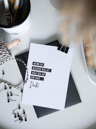 Postkarte mit Spruch und motiv Ich mag dich in schwarz weiss