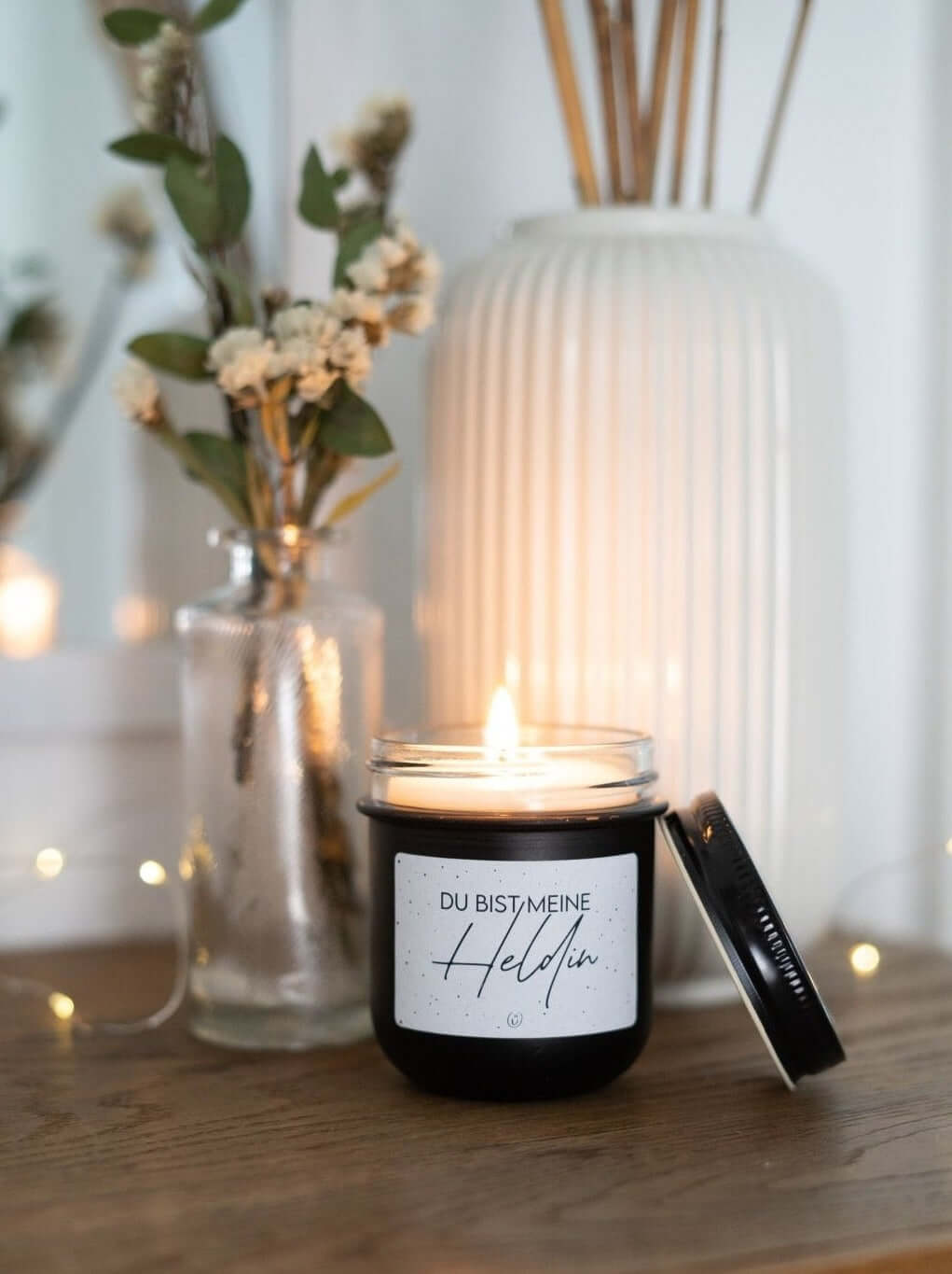 Kerze im Glas mit Spruch oder Motiv Meine Heldin in schwarz weiss