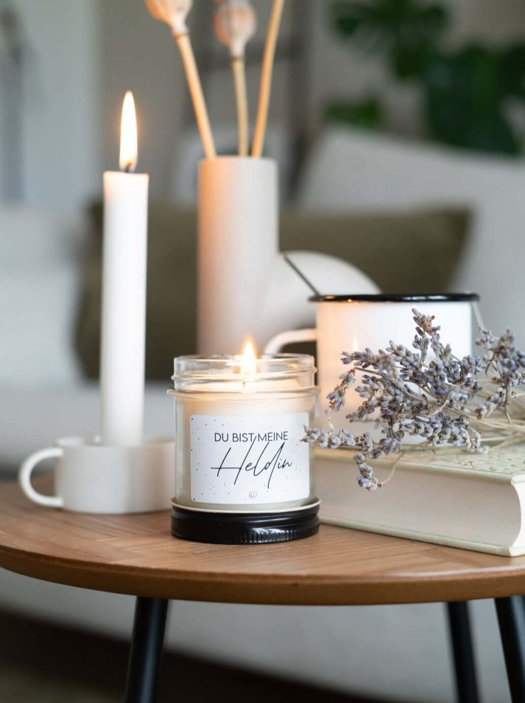 Kerze im Glas mit Spruch oder Motiv Meine Heldin in schwarz weiss