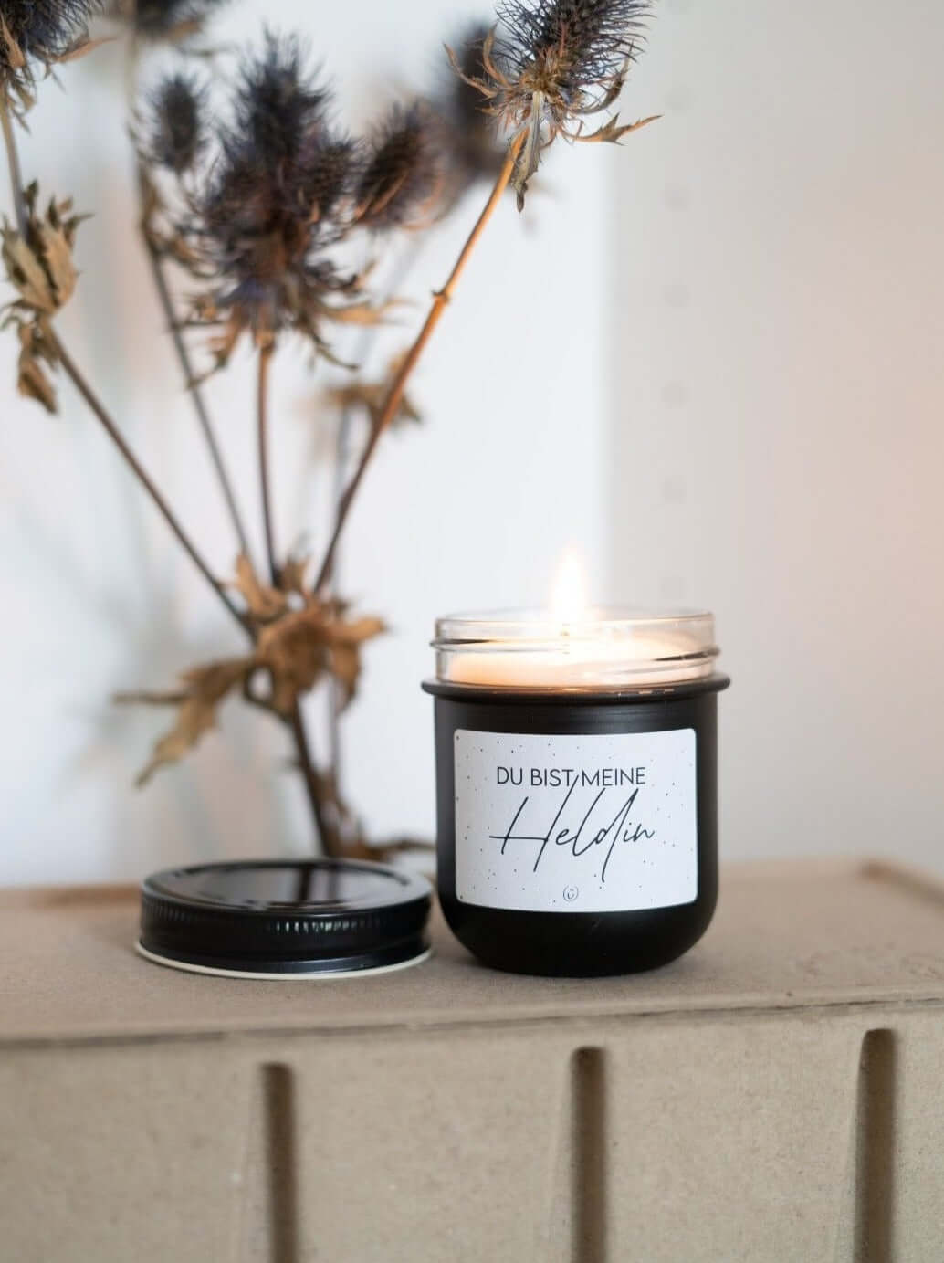 Kerze im Glas mit Spruch oder Motiv Meine Heldin in schwarz weiss