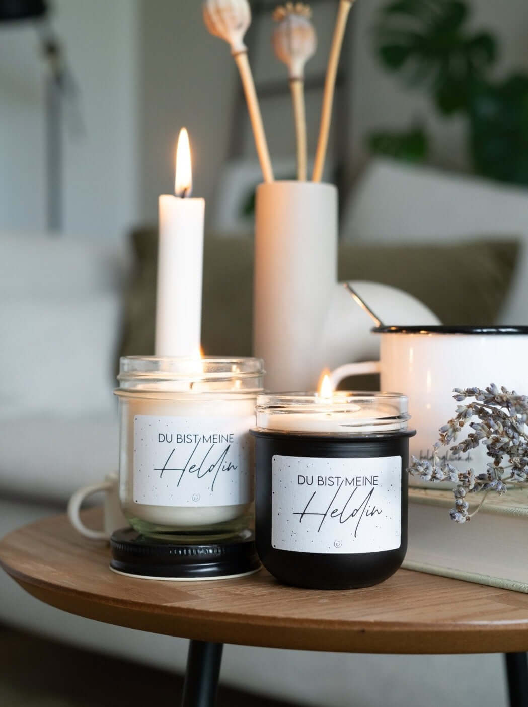 Kerze im Glas mit Spruch oder Motiv Meine Heldin in schwarz weiss
