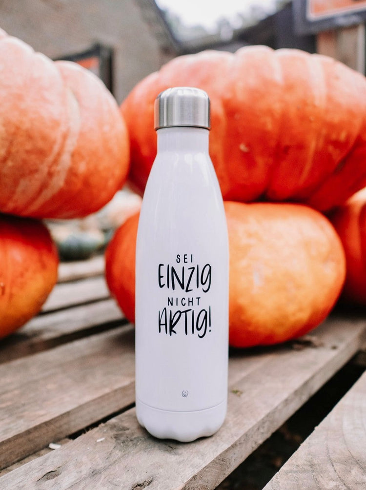 Thermoflasche mit Spruch oder Motiv Einzigartig in schwarz weiss
