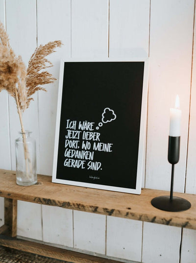 Poster mit Spruch oder Motiv Meine Gedanken in schwarz weiss