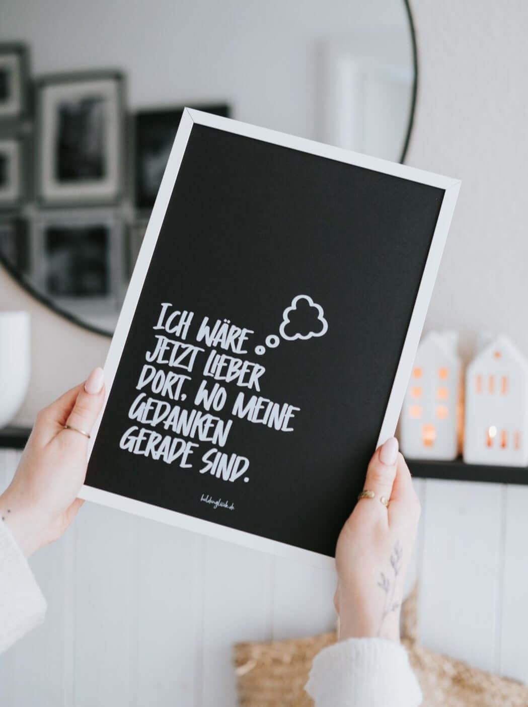 Poster mit Spruch oder Motiv Meine Gedanken in schwarz weiss