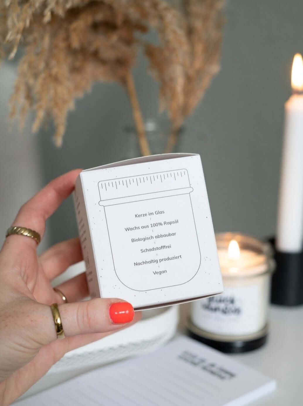 Kerze im Glas mit Spruch oder Motiv Schön, dass es Dich gibt in schwarz weiss