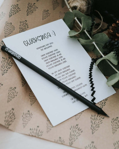 Bleistift mit Spruch oder Motiv Glücksbringer in schwarz weiss