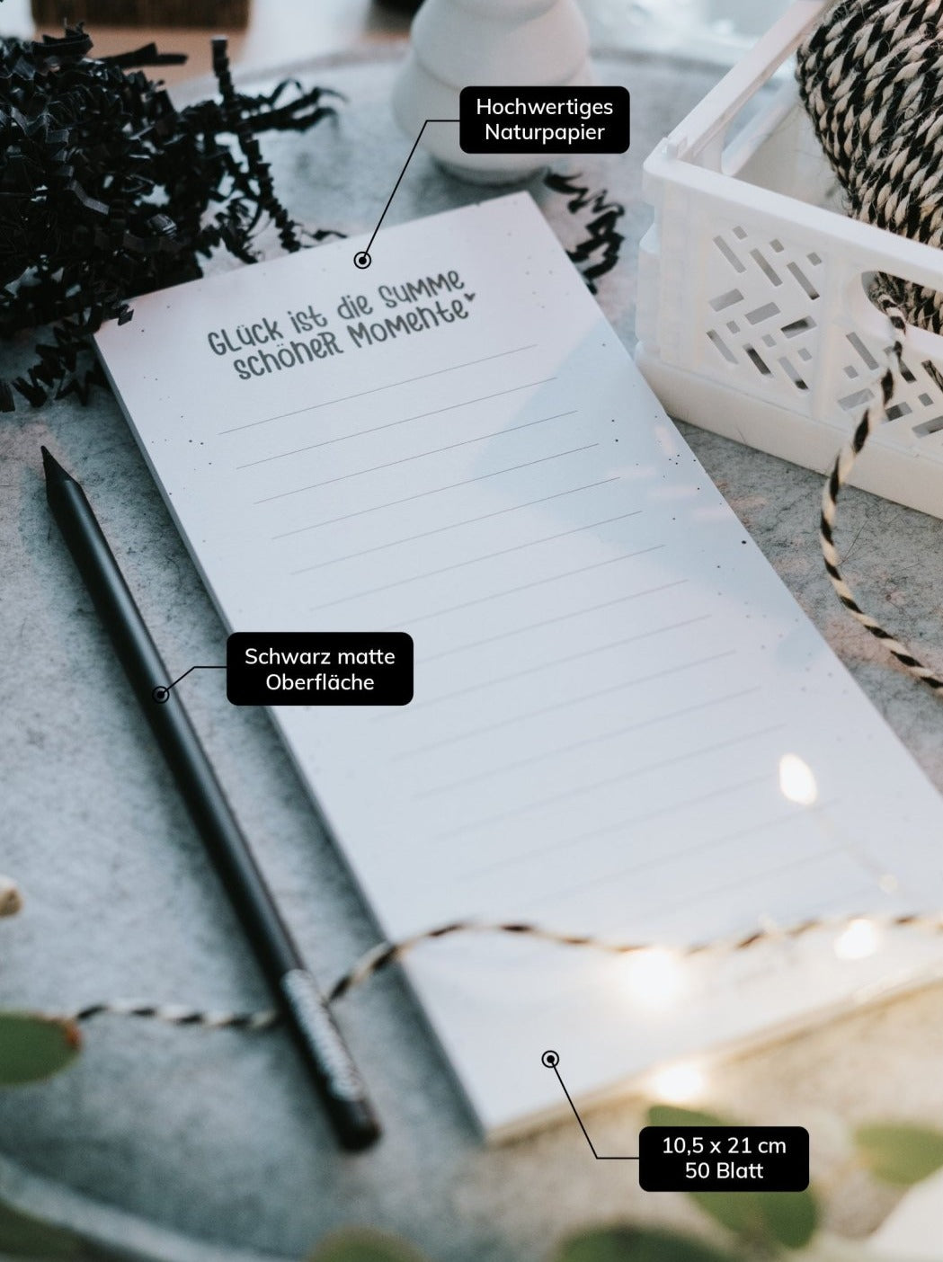 Notizblock mit Spruch oder Motiv Momente in schwarz weiss